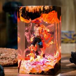Fire Warrior Inspired Resin Lamp- Handcrafted Led Anime Figure Light - Wood & Epoxy Display Lamp Collector Gift For Fans - thumbnail 1