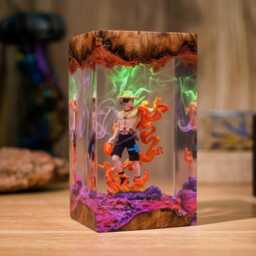 Fire Warrior Inspired Resin Lamp- Handcrafted Led Anime Figure Light - Wood & Epoxy Display Lamp Collector Gift For Fans - thumbnail 3