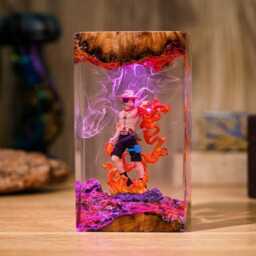 Fire Warrior Inspired Resin Lamp- Handcrafted Led Anime Figure Light - Wood & Epoxy Display Lamp Collector Gift For Fans - thumbnail 2