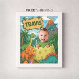 Personalized Baby Dinosaur Photo Frame, Custom Kids Picture Gift, Name Nursery Wall Art, Toddler Birthday Dino Theme Decor - thumbnail 1