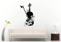 Violin Flower Design Butterfly Nature Music Musical Instrument Orchestra Wall Sticker Decal Vinyl Mural Decor Art L2353 - thumbnail 1