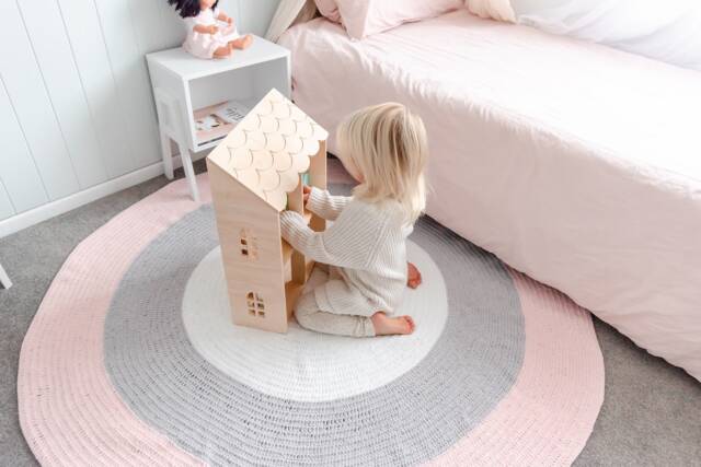 Round Nursery Rugs - Blush Pink, Grey + White Perfect For A Baby Girl Nursery Made With Thick & Super Soft 100% Cotton Wool - image 1