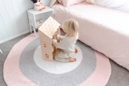 Round Nursery Rugs - Blush Pink, Grey + White Perfect For A Baby Girl Nursery Made With Thick & Super Soft 100% Cotton Wool - thumbnail 1