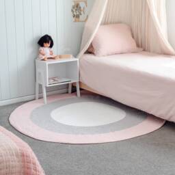 Round Nursery Rugs - Blush Pink, Grey + White Perfect For A Baby Girl Nursery Made With Thick & Super Soft 100% Cotton Wool - thumbnail 2