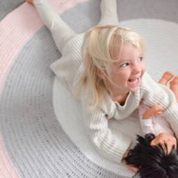 Round Nursery Rugs - Blush Pink, Grey + White Perfect For A Baby Girl Nursery Made With Thick & Super Soft 100% Cotton Wool - thumbnail 3
