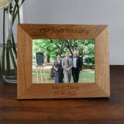 Personalised Our Sons Wedding Wooden Photo Frame 6x4 5x7 Engraved Gift For Parents Mother Father Of Groom Bride Thank You Keepsake Oak - thumbnail 4