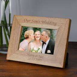 Personalised Our Sons Wedding Wooden Photo Frame 6x4 5x7 Engraved Gift For Parents Mother Father Of Groom Bride Thank You Keepsake Oak - thumbnail 3