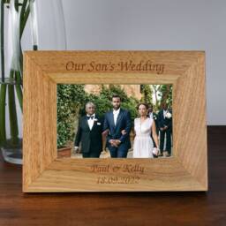 Personalised Our Sons Wedding Wooden Photo Frame 6x4 5x7 Engraved Gift For Parents Mother Father Of Groom Bride Thank You Keepsake Oak