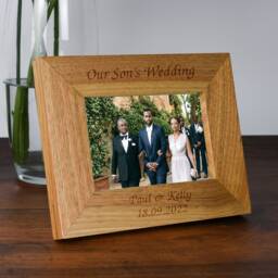 Personalised Our Sons Wedding Wooden Photo Frame 6x4 5x7 Engraved Gift For Parents Mother Father Of Groom Bride Thank You Keepsake Oak - thumbnail 2