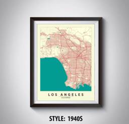 Los Angeles Map Art Print 1940S Style Office Decor - thumbnail 1