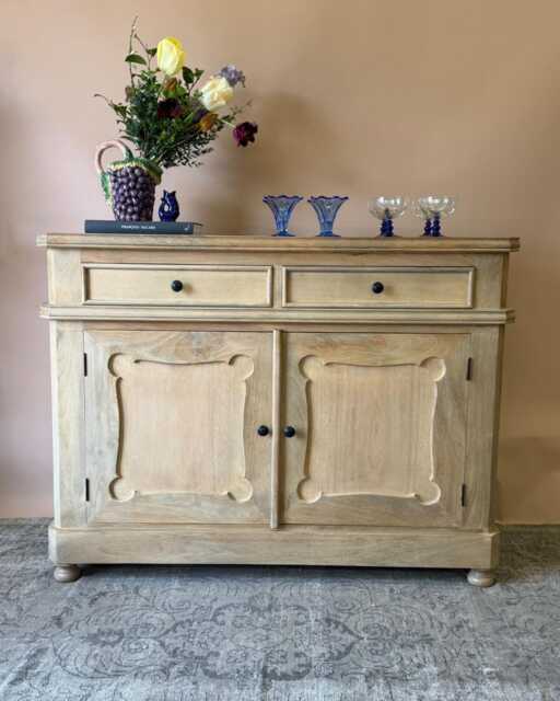 Natural Mango Wood Sideboard With Two Doors, Drawers & Internal Shelf - image 1