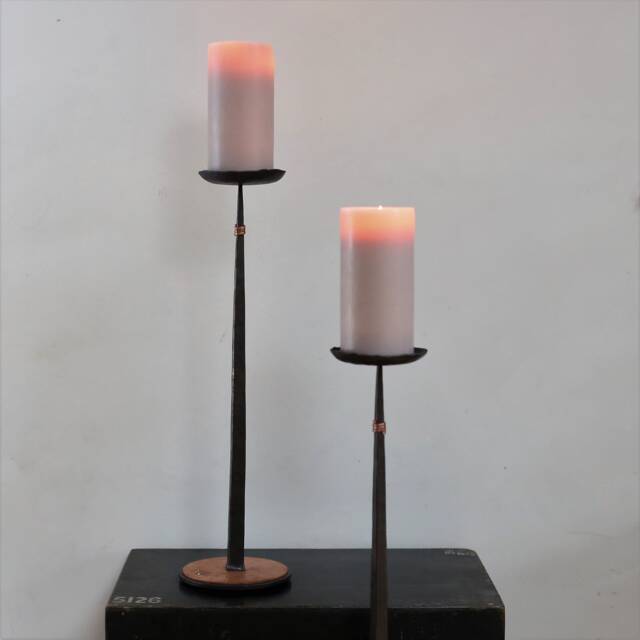 Iron & Copper Candlestick, Festive Home Decor, Hand Forged Candle Holder - image 1
