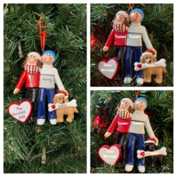 Personalised Christmas Tree Decoration /Ornament Couple With Tan Dog Beautiful Gift