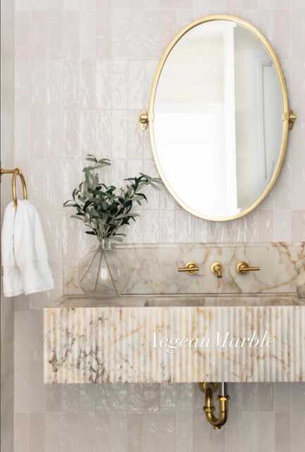 Hand Carved Calacatta Gold Marble Sink Wall Mount Vanity Top