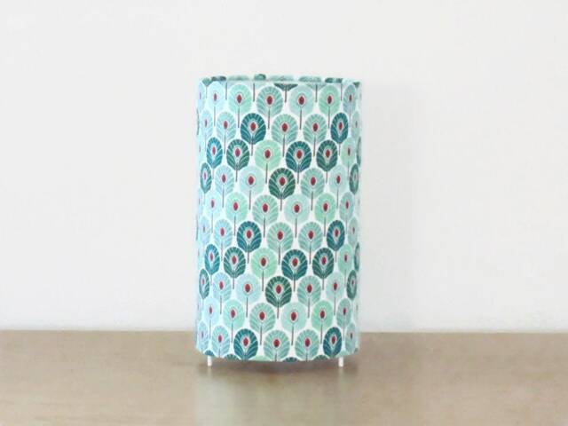 Tube Lamp With Mini Green Peacock Feather Motif, Bedside Lamp, Accent Christmas/Birthday Gift Idea, Exotic Tropical Ambiance Decoration - image 1