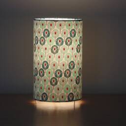 Tube Lamp With Mini Green Peacock Feather Motif, Bedside Lamp, Accent Christmas/Birthday Gift Idea, Exotic Tropical Ambiance Decoration - thumbnail 2