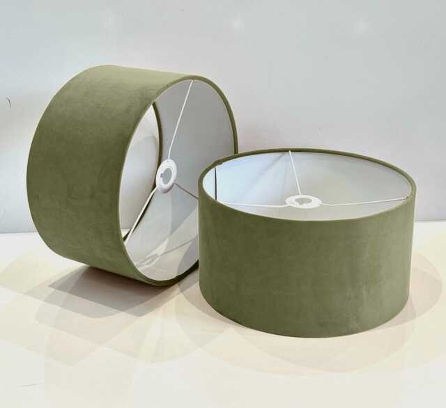 New Handmade Sage Green Velvet Drum Lamp Shade Suitable For Tables & Ceilings With White Lining All Shapes Available Sizes On Demand - image 1