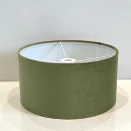 New Handmade Sage Green Velvet Drum Lamp Shade Suitable For Tables & Ceilings With White Lining All Shapes Available Sizes On Demand - thumbnail 2