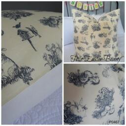 Easter Bunny Toile Pillow Cover Yellow Farmhouse Spring Decor - thumbnail 2