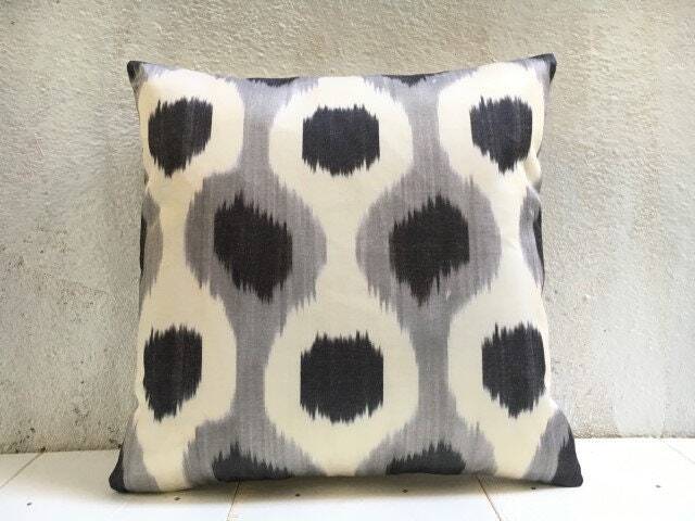 Silk Ikat Pillow Cover, Handwoven Decorative Cushion - 16x16 - image 1