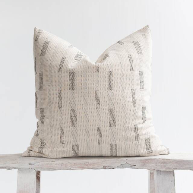Cotton Throw Pillow, Beige With Black Dots, Bamboo Fiber Reverse - image 1