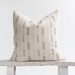 Cotton Throw Pillow, Beige With Black Dots, Bamboo Fiber Reverse