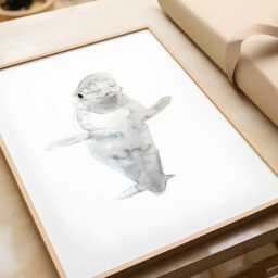 Beluga Whale Watercolor Print - Soft Marine Illustration For Kids' Room Ocean-Inspired Wall Art With Gentle Elegance - thumbnail 1