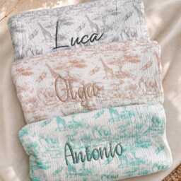 Personalised Safari Cotton Baby Blanket - Embroidered Name, Neutral Nursery Gift - thumbnail 3