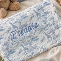 Personalised Safari Cotton Baby Blanket - Embroidered Name, Neutral Nursery Gift - thumbnail 3