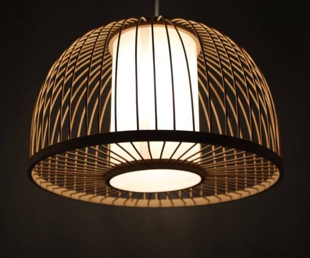 Bamboo Pendant Light Hemispherical White Parchment Lampshade - 15.7'' - image 1