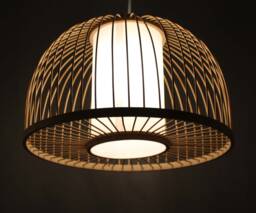 Bamboo Pendant Light Hemispherical White Parchment Lampshade - 15.7''