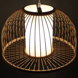 Bamboo Pendant Light Hemispherical White Parchment Lampshade - 15.7'' - thumbnail 3