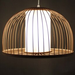 Bamboo Pendant Light Hemispherical White Parchment Lampshade - 15.7'' - thumbnail 2