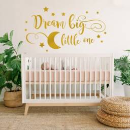 Dream Big Little One Wall Decal Nursery, Vinyl Stickers, Nursery Decor, Gold Over The Crib, Moon - thumbnail 1