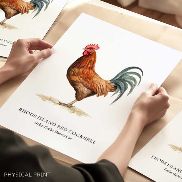 Rhode Island Red Cockerel Wall Print, Farmhouse Style Prints, Chicken Art, Bird Gifts, Decor - image 1