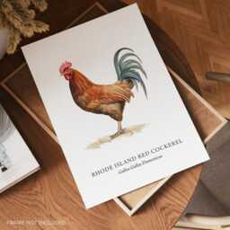 Rhode Island Red Cockerel Wall Print, Farmhouse Style Prints, Chicken Art, Bird Gifts, Decor - thumbnail 2