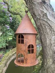 Garden Hanging Rusty Metal Bird House Style Lantern