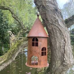 Garden Hanging Rusty Metal Bird House Style Lantern - thumbnail 3