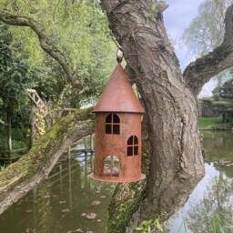 Garden Hanging Rusty Metal Bird House Style Lantern - thumbnail 2