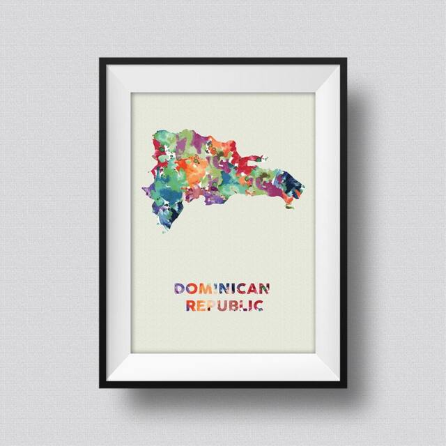 Dominican Republic Watercolor Map Art Print Ink Splash Poster Canvas