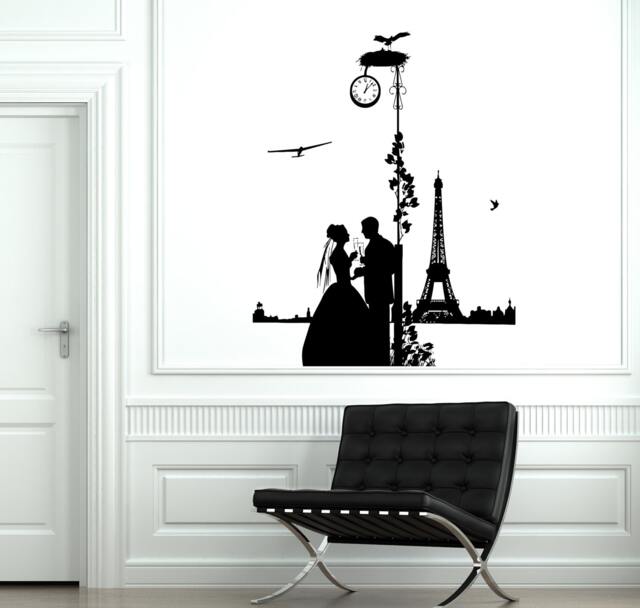 Wall Decal Paris France Vacation Flower Heart Romantic Vinyl Sticker 1814Dz - image 1