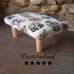 Animal Print Upholstered Footstool Handmade Footrest - Cats, Dogs, Monkeys Or Elephants Fabric - thumbnail 1