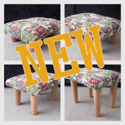 Animal Print Upholstered Footstool Handmade Footrest - Cats, Dogs, Monkeys Or Elephants Fabric - thumbnail 2