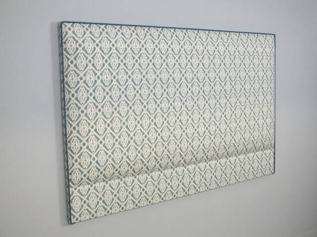 Classic Piped Headboard Upholstered in Two Tone Teal Ikat Fabric - Single Double King Size Super - image 1