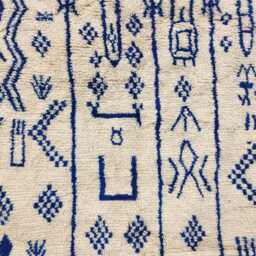 Handwoven Wool Azilal Rug - Indigo Tribal Symbols, Boho Berber Art, Minimalist Wall Hanging - thumbnail 4