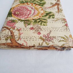Indian Kantha Quilt Block Printed Blanket Cotton Bedspread Handmade Coverlet Throw Queen & Twin Size Bedcover - thumbnail 2