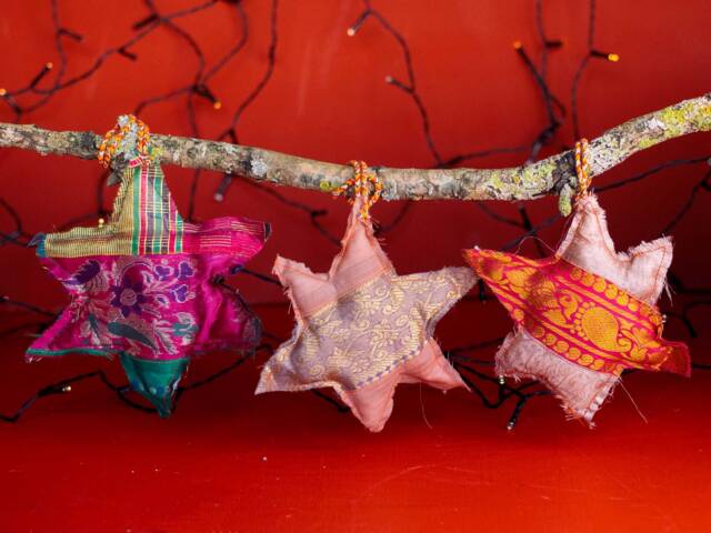 Large Recycled Sari Star Christmas Decoration - image 1