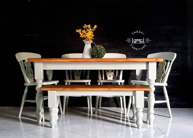 5Ft Handmade Farmhouse Dining Table With 4 Chairs & A Bench - Rustic & Bespoke - image 1