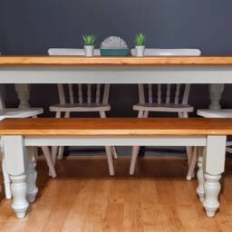 5Ft Handmade Farmhouse Dining Table With 4 Chairs & A Bench - Rustic & Bespoke - thumbnail 2