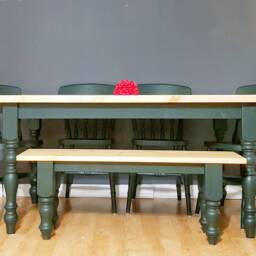 5Ft Handmade Farmhouse Dining Table With 4 Chairs & A Bench - Rustic & Bespoke - thumbnail 3